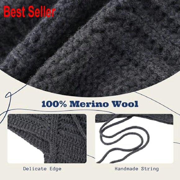 Merino Wool Balaclava Hooded Scarf Knitted Hat Scarf in One Chic Minimal